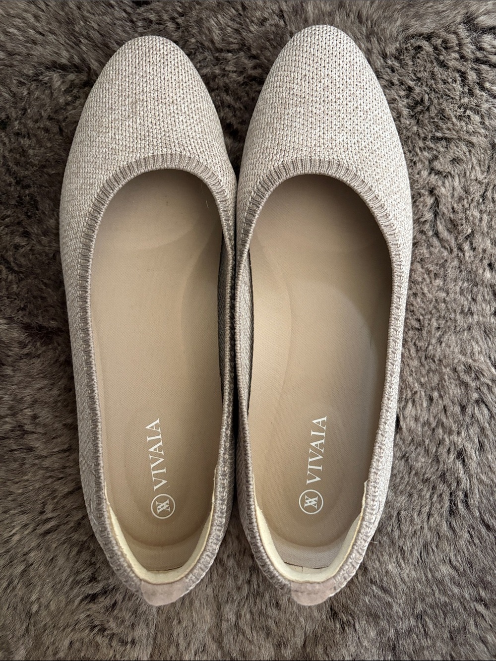 VIVAIA Claire Round Toe Knit Ballet Flats Almond Beige Grey Eco Size 7